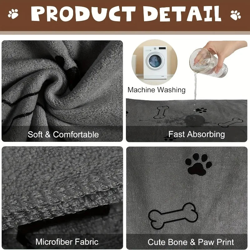 Dog Towel Drying Dog Cat Pet Towel, Puppy Microfiber Quick-Drying Dog Claw Bath Towel, Pet Bath Products Absorbent Medium Dogs