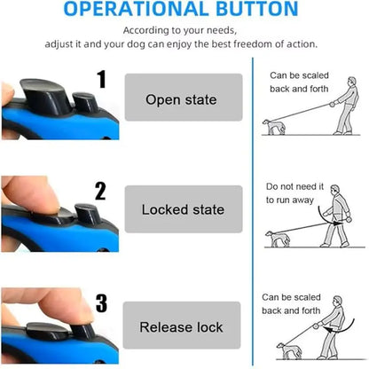 Retractable Dog Leash, 3M/5M Extendable Walking Lead for Small & Large Dogs with One-Button Brake & Lock, Strong Nylon Tape