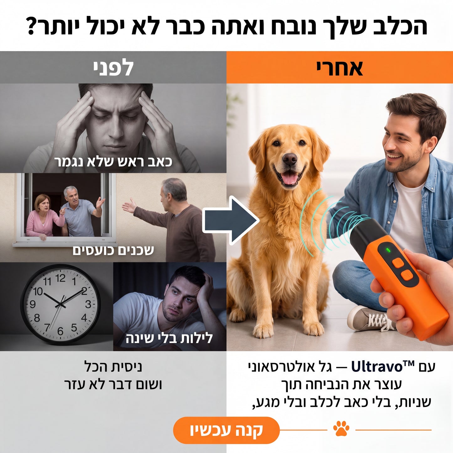 Ultravo™ - השיטה הבטוחה להפסקת נביחות באופן מיידי והרחקת כלבים תוקפניים